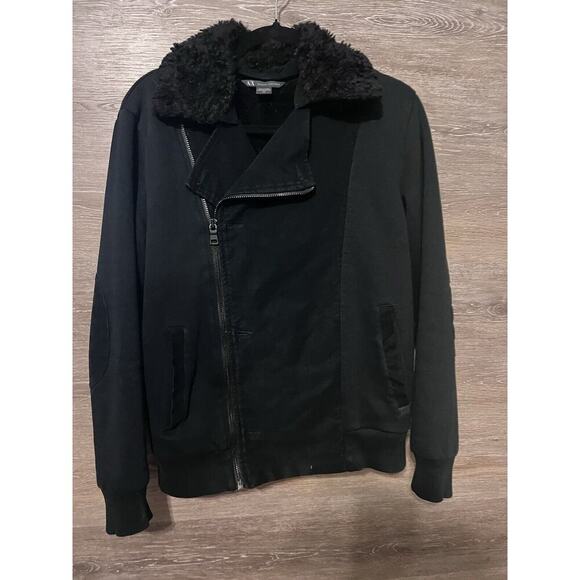 Armani Exchange Black Moto zipped women jacket pockets size M Elbow Patch Lined - Picture 1 of 10